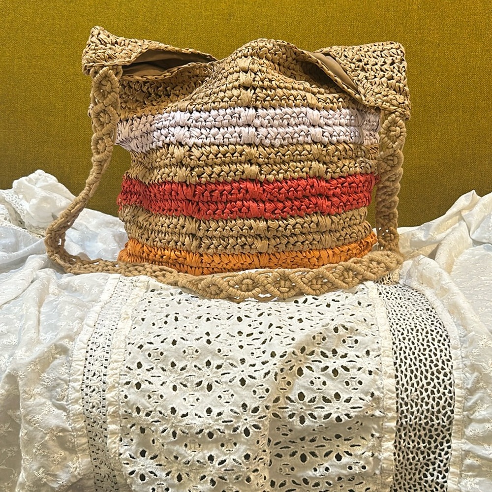 Striped Woven Shoulder Bag